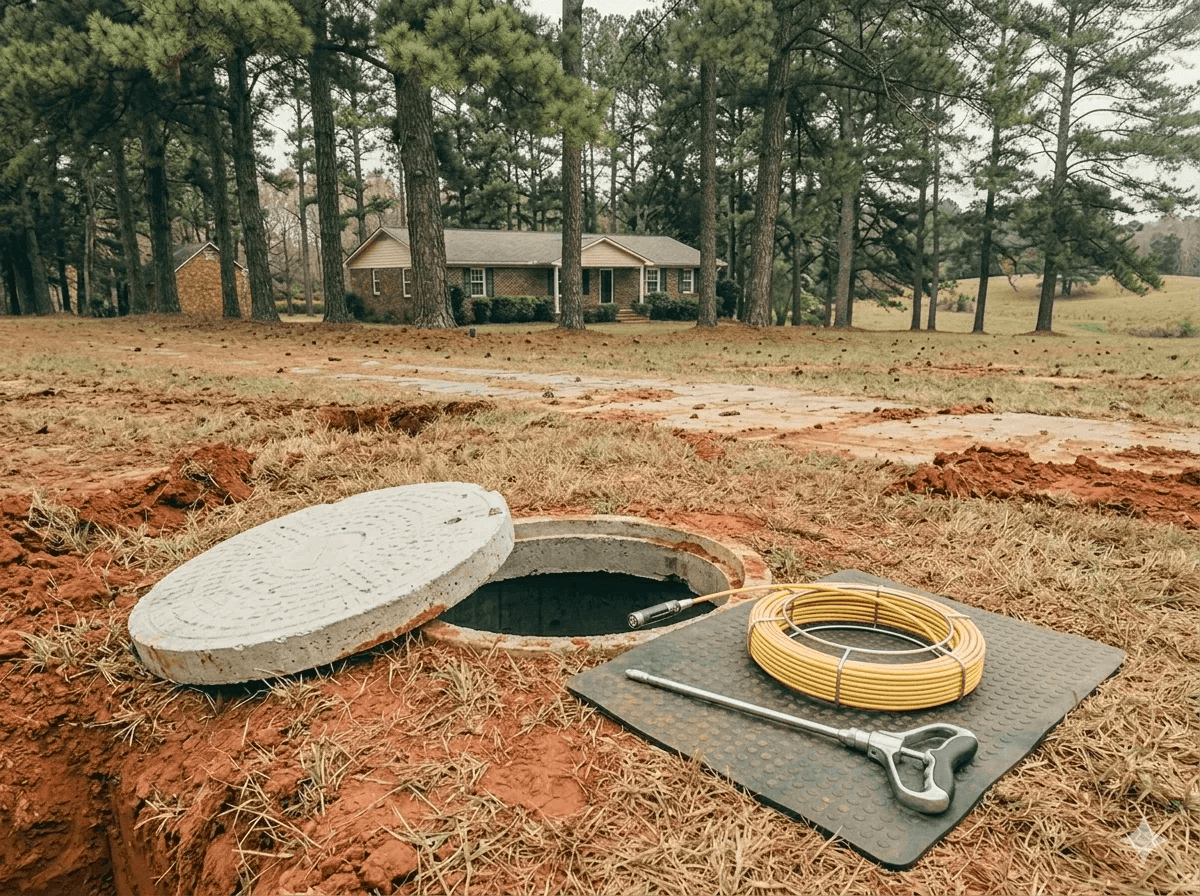 Septic system inspection of tank access and field area
